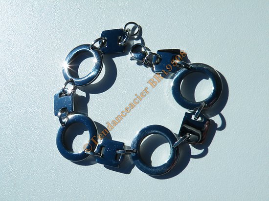Bracelet Fantaisie 20 cm Pur Acier Inoxydable Rond Style Menottes Amour Prison Argenté