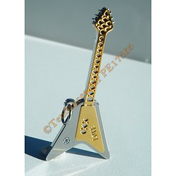 Pendentif Guitare Instrument Musique Pur Acier Inoxydable Argenté Plaqué Or Love Amour 1 Zirconia Strass