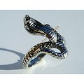 Bague Pur Acier Inoxydable Chevalière Skull Tete de Serpent Snake Cobra 3 Dimensions Argenté