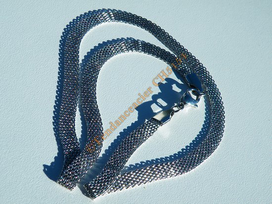 Chaine Collier Ras De Cou 45 cm Pur Acier Inoxydable Cote de Maille Serpentine 6 mm Argenté