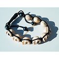 Bracelet Hématite Tibetain Shamballa Ajustable 9 Skull Tetes de Mort Blanc Beige Cool