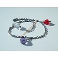 Chaine De Cheville Bracelet Acier Inox 3 Toupies Violet Rouge Transparent Argenté Mode