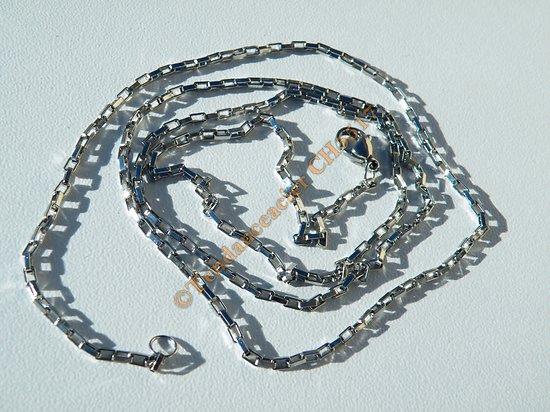 Chaine Collier Ras De Cou 60 cm Pur Acier Inoxydable Maille Rectangle 1,5 mm Argenté