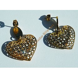 Boucles d'Oreilles Clou Pur Acier Inoxydable Plaqué Or Cœur Cage 4 Diamant Strass Libre Saint Valentin