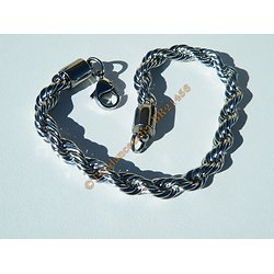 Bracelet Fashion 21 cm Argenté Pur Acier Inoxydable Triple Maille Wire Torsadé 6 mm