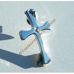 Pendentif Croix Jésus Religion Argenté Sertie 1 Strass Pur acier Inoxydable + Chaine Cadeau