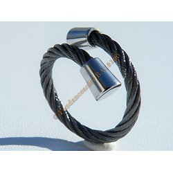 Bague 2,5 mm Ajustable Etirable Barbelé Tréssé Wire Noir Bord Argent Acier Inoxydable