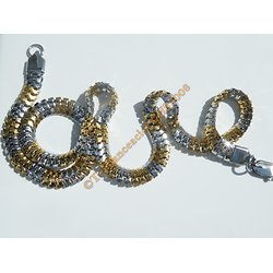Chaine Serpentine Collier Bicolore 55 cm Argenté et Or Pur Acier Inoxydable Maille Serpent 8 mm