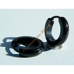 Boucles d'Oreilles 13 mm Créoles Pur Acier Inoxydable Black Noir Bombée 3 mm