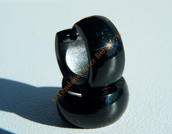 Boucles d'Oreilles 13 mm Créoles Pur Acier Inoxydable Black Noir Bombée 6 mm