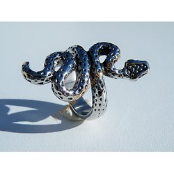 Bague Argentée Pur Acier Inoxydable Animal Serpent Anaconda Python Vipere Venin 36 mm