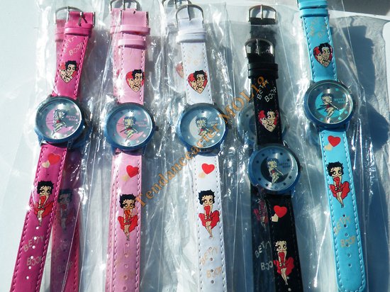 LOT 10 MONTRES BETTY BOOP PIN UP COQUIN CHARME FILLE FEMME CUIR ACIER
