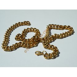 Chaine Collier 61 cm Ajustable Pur Acier Inoxydable Chirurgical Plaqué Or Maille 9 mm