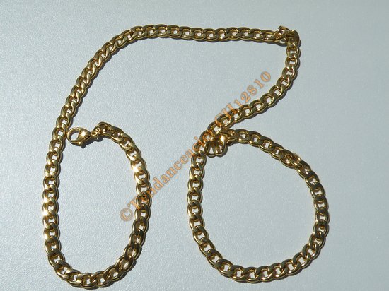 Chaine Collier 51 cm Style Maille Gourmette Doré Plaqué Or Pur Acier Inoxydable Chirurgical 5,3 mm