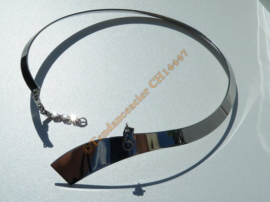 Chaine Collier Ras de Cou 45 cm Incurvé Argenté Cravate Pur Acier Inoxydable Chirurgical Gala Soirée