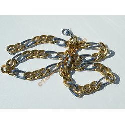 Chaine Collier 60 cm Maille Figaro 1+3 Duo Argent Doré Plaqué Or Pur Acier Inoxydable  Chirurgical 11 mm