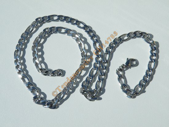 Chaine Collier 50 cm Maille Figaro 1+3 Argenté Pur Acier Inoxydable Chirurgical 5,5 mm