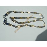 Chaine Collier 56 cm Maille Figaro 1+3 Duo Argenté et Or Pur Acier Inoxydable Chirurgical 5 mm