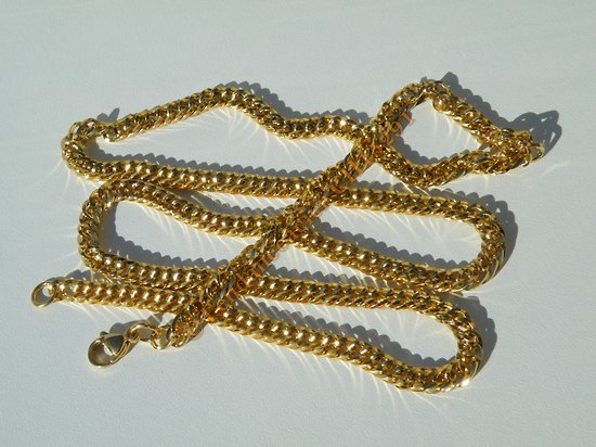 Chaine Collier 71 cm Maille Fantaisie Gourmette Or Pur Acier Inoxydable Chirurgical 5,5 mm