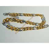 Chaine Collier 49 cm Maille Figaro 1+3 Duo Argenté et Or Pur Acier Inoxydable  Chirurgical 11 mm