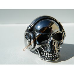 Bague Chevalière Pur Acier Inoxydable Chirurgical Argenté Skull Tete De Mort Casque DJ Gothique