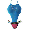 Maillot de bain Bleu Crochet Corsage Rosy néoprène Bottom Monokini XL