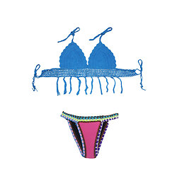 Maillot de bain Bleu Crochet Corsage Rose néoprène Bikini 2 pieces XL