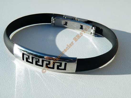 Bracelet Acier Inoxydable Caoutchouc Silicone Souple Plaque Découpe Tribal Celte 22 cm