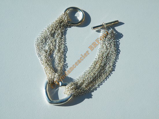 Bracelet Femme Plaqué Argent 925 Coeur Love Multi Chaine Toggle 18 cm