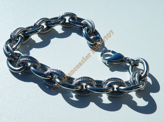 Bracelet Acier Inoxydable Duo Alliance et Double Anneaux Torsadés Wire Mode 21 cm Ajustable