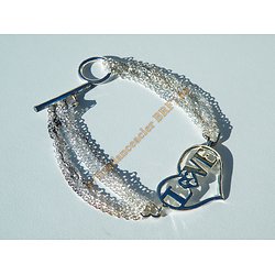 Bracelet Plaqué Argent 925 Love Coeurs Toogle Multi Chaine Fashion 20 cm