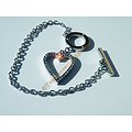 Bracelet Toggle Pur Acier Inoxydable Rond Coeur Love 40 Zirconias Strass 22 cm