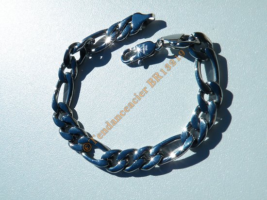 Bracelet 23 cm Pur Acier Inoxydable 10 mm Maille Figaro 1 + 3