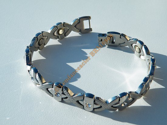 Bracelet Magnétique Aimants Pur Acier Inoxydable 10 Zirconias Strass