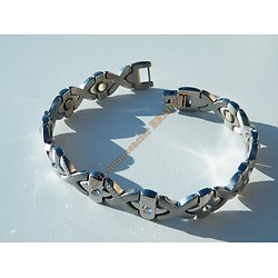 Bracelet Magnétique Aimants Pur Acier Inoxydable 10 Zirconias Strass