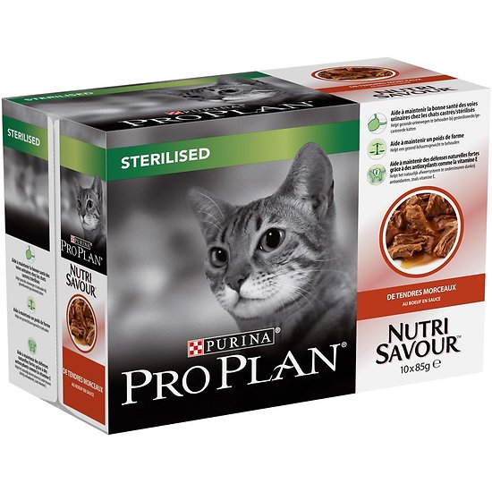 Sachets fraicheur pour chat stérilisé nutrisavour  au bœuf Pro plan 10x85 g