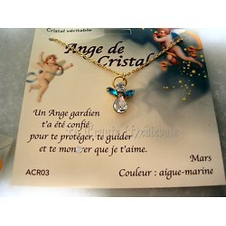 PENDENTIF ANGE GARDIEN CRISTAL/MARS/AIGUE MARINE AVEC CHAINE