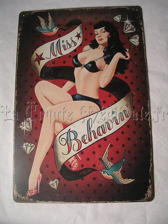 PLAQUE METAL BETTY PAGE/PIN-UP