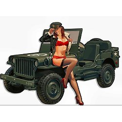 PLAQUE METAL JEEP WILLYS PIN-UP G.M. RELIEF