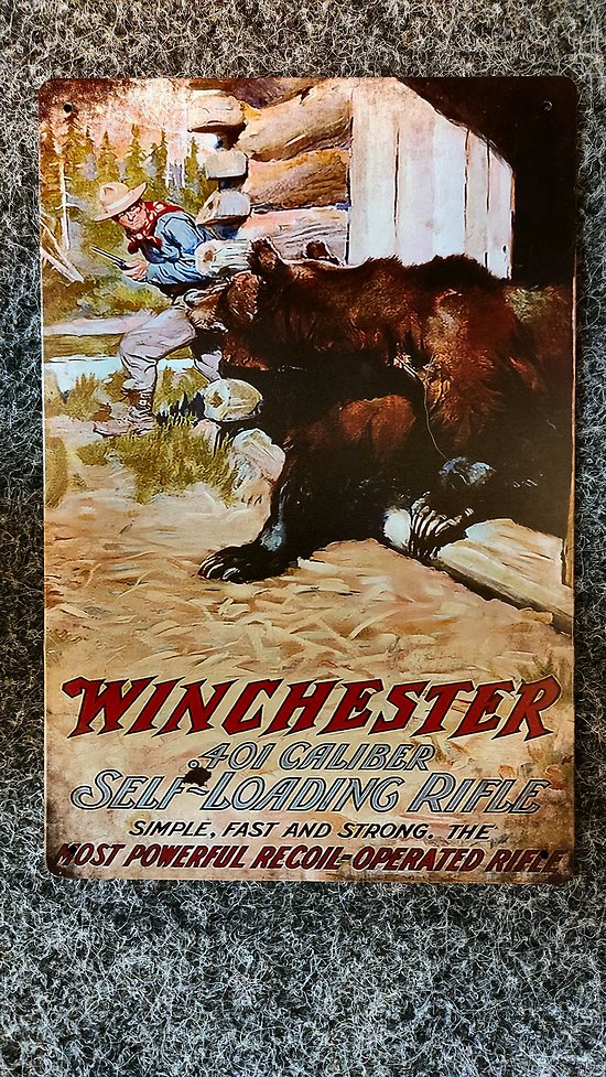PLAQUE METAL WINCHESTER CHASSE A L'OURS