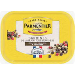 PARMENTIER - Sardines de l'Atlantique Nord-Est - Huile d'Olive Vierge Extra & 3 Poivres