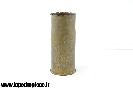 Vase artisanat de tranchée gravé ALSACE 1918 