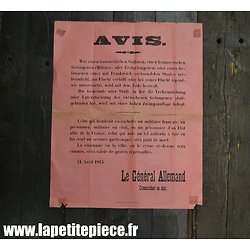 Affiche Allemande 1915 - Vouziers ( Ardennes ) Avis à la population. 