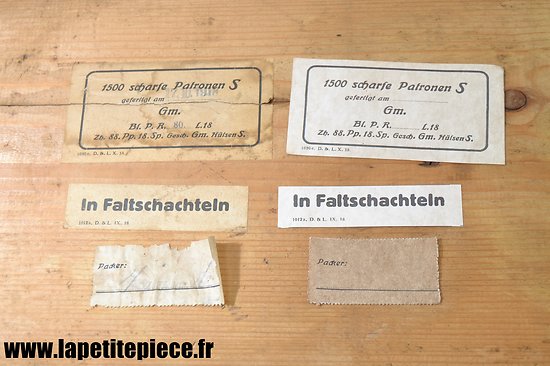 Repro étiquettes pour Patronenkasten 88, Première Guerre Mondiale.