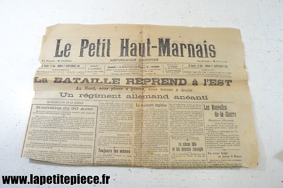 Journal Le Petit Haut-Marnais du mardi 1 septembre 1914.  Carte des opérations