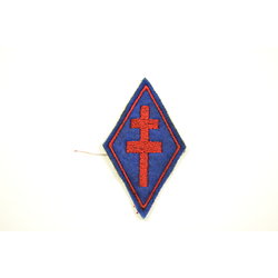 Ecusson / patch de bras brodé FRANCE LIBRE, troupes d'Afrique. Croix de Lorraine rouge sur fond bleu