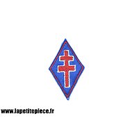 Repro écusson / patch de bras brodé FRANCE LIBRE, troupes d'Afrique. Croix de Lorraine rouge sur fond bleu