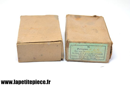 Deux boites de cartouches Allemandes 1943 et 1944 Patronen PMK