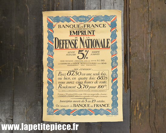 Affiche 1916 Emprunt de la Défense Nationale - Banque de France. Draeger Imp.