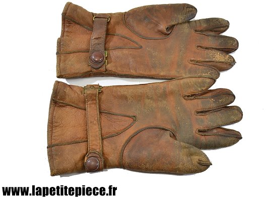 Gants fourrés en cuir avec sangle à boucle. Style aviateur Première Guerre Mondiale